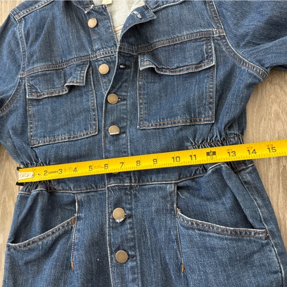 a.n.a|Jean long sleeve full length jumpsuit,Dark Denim,button down•cinched waist - Picture 11 of 12